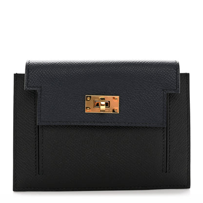 Hermes Epsom Tricolor Kelly Pocket Compact Wallet Black Bleu Indigo Bleu Frida 1 of 8