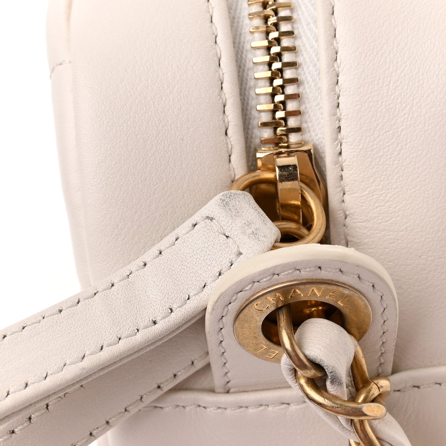 Calfskin Quilted Enchained Camera Case Bag White