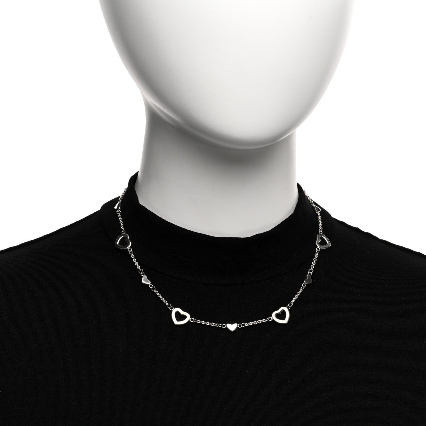 Sterling Silver Open Heart Station Necklace