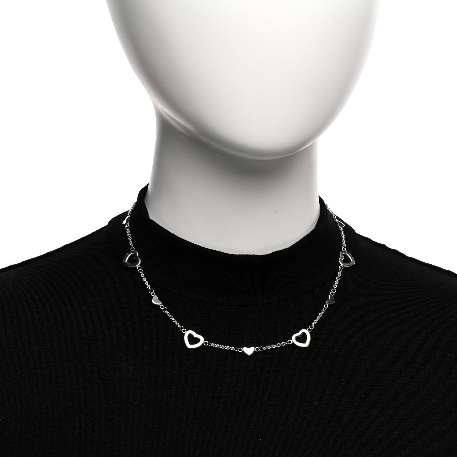 Tiffany Sterling Silver Open Heart Station Necklace 2 of 4