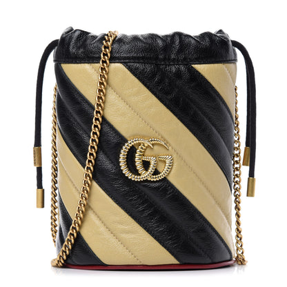 Gucci Azalea Calfskin Matelasse Diagonal Patchwork Mini Torchon GG Marmont 2.0 Bucket Bag Black Beige Romantic Cerise 1 of 11