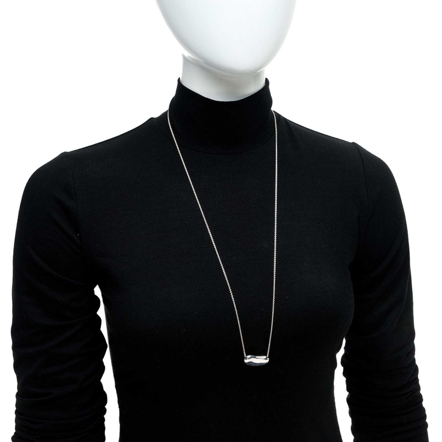 Tiffany Sterling Silver 25mm Elsa Peretti Bean Pendant Necklace 2 of 5