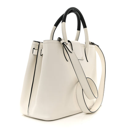 Prada Soft Calfskin Ribbon Tote White Black 3 of 10