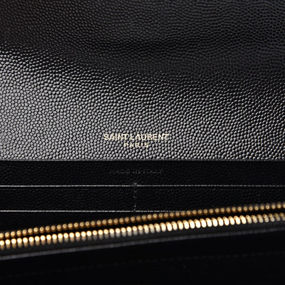 Saint Laurent Grain De Poudre Matelasse Chevron Monogram Flap Wallet Black 5 of 12