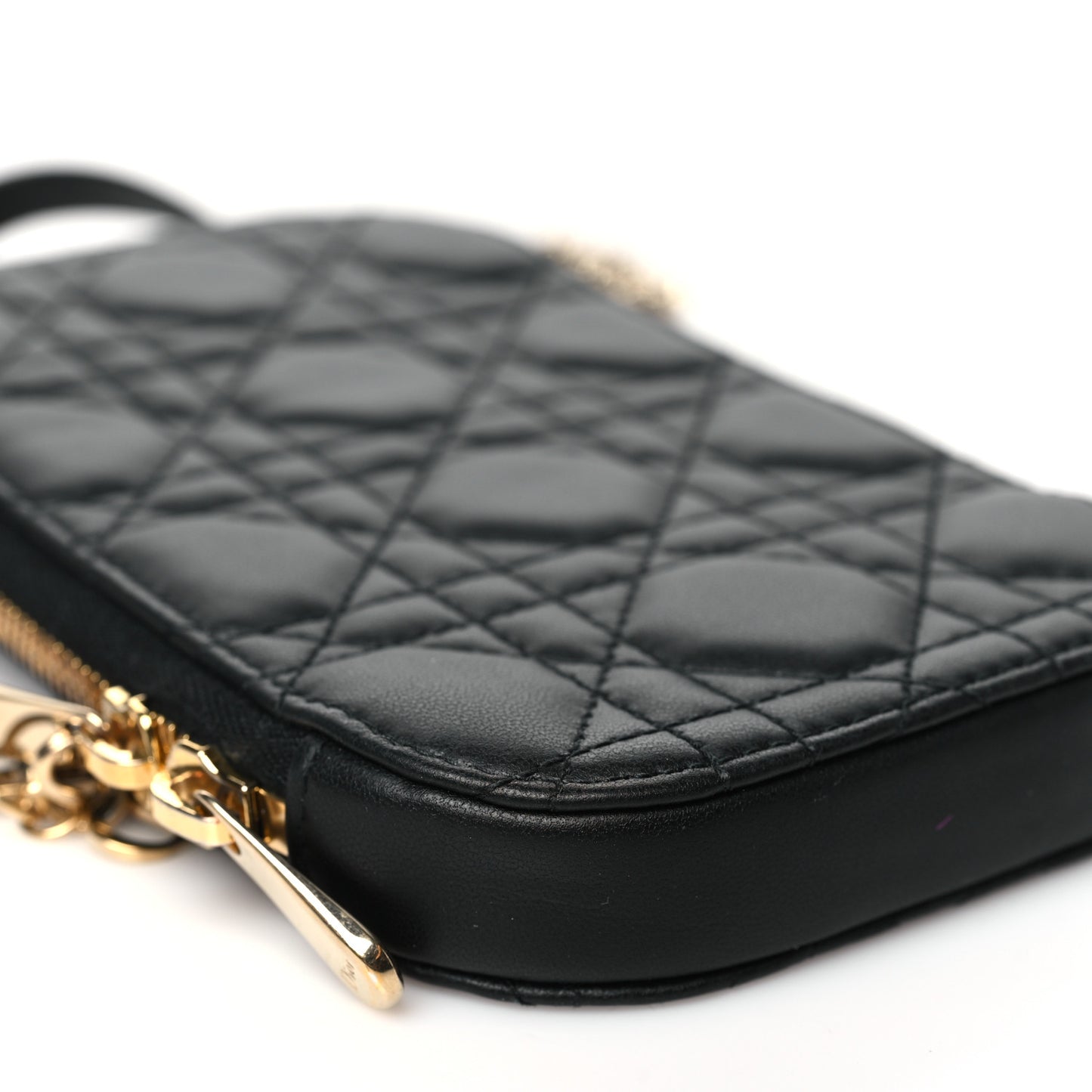 Lambskin Cannage Lady Dior Phone Holder Black