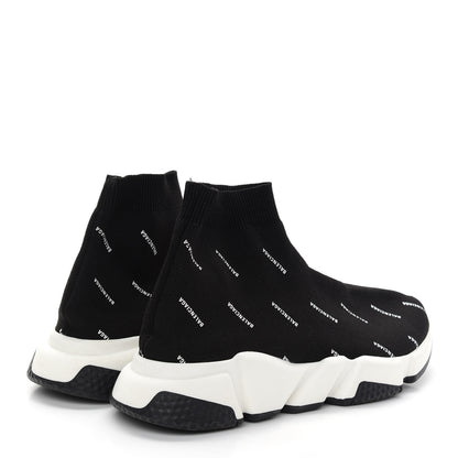 Balenciaga Neoprene Knit Allover Logo Womens Speed Sneakers 39 Black White 4 of 7
