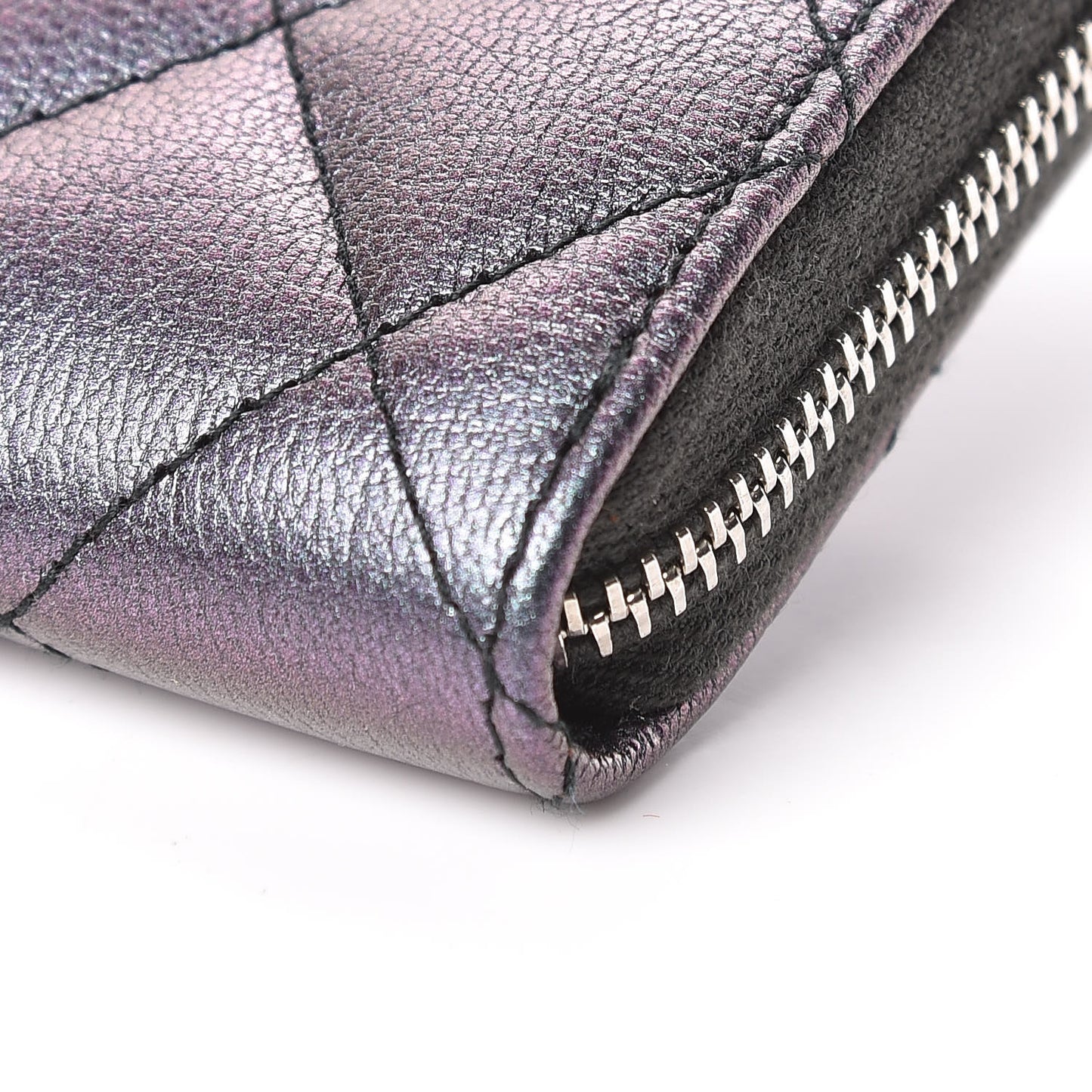 Iridescent Goatskin Quilted Medium Zip Around Wallet Purple