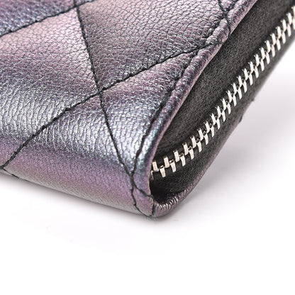 Chanel Iridescent Goatskin Quilted Medium Zip Around Wallet Purple 11 of 14
