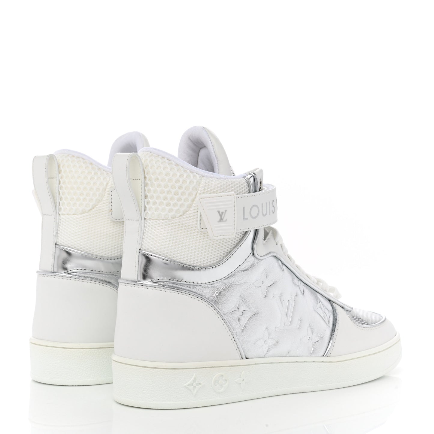 Metallic Calfskin Embossed Monogram Boombox Sneakers 36.5 White Silver