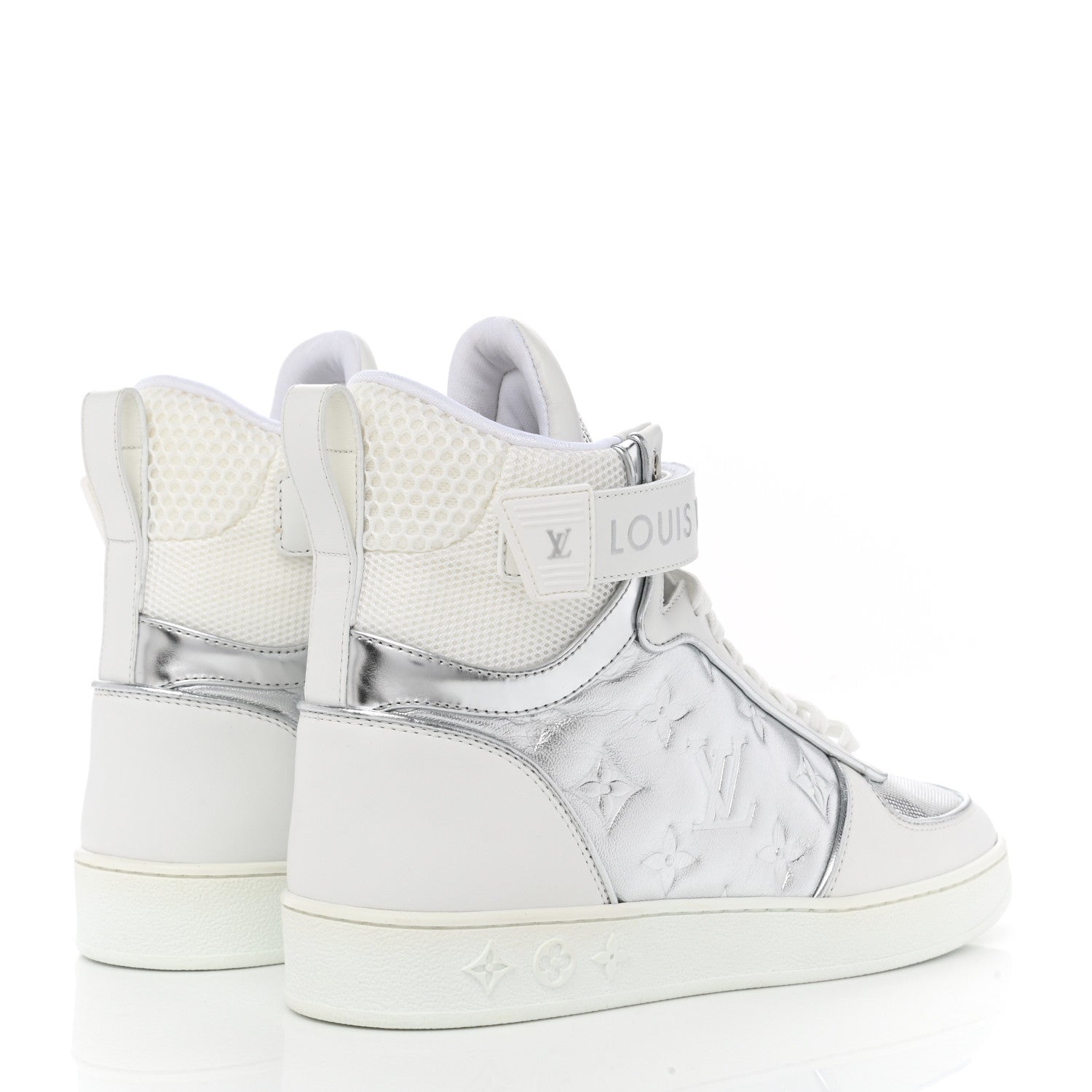Louis Vuitton Metallic Calfskin Embossed Monogram Boombox Sneakers 36.5 White Silver 4 of 9