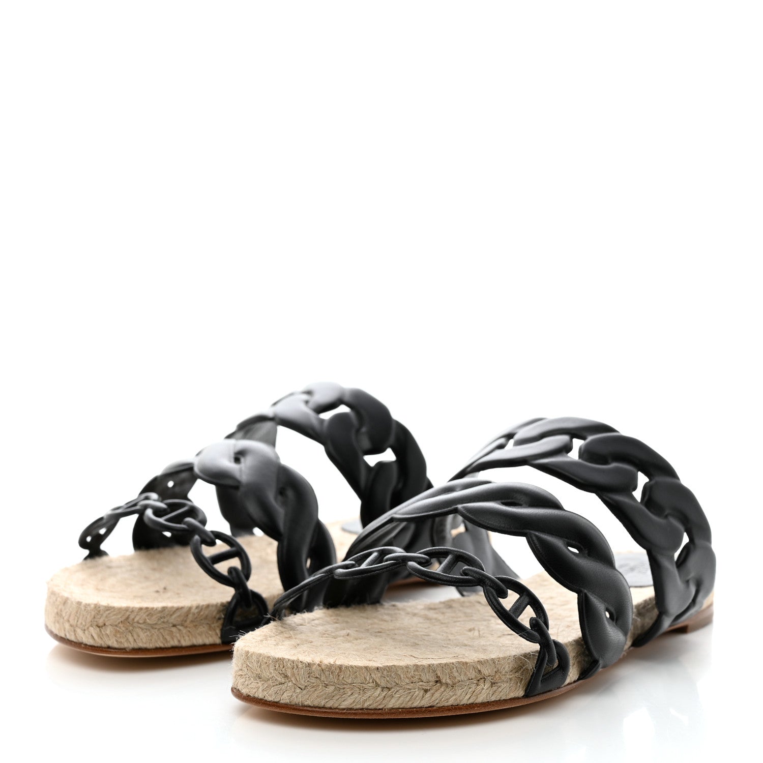 Hermes Nappa Gwen Espadrille Sandals 37 Black 3 of 7