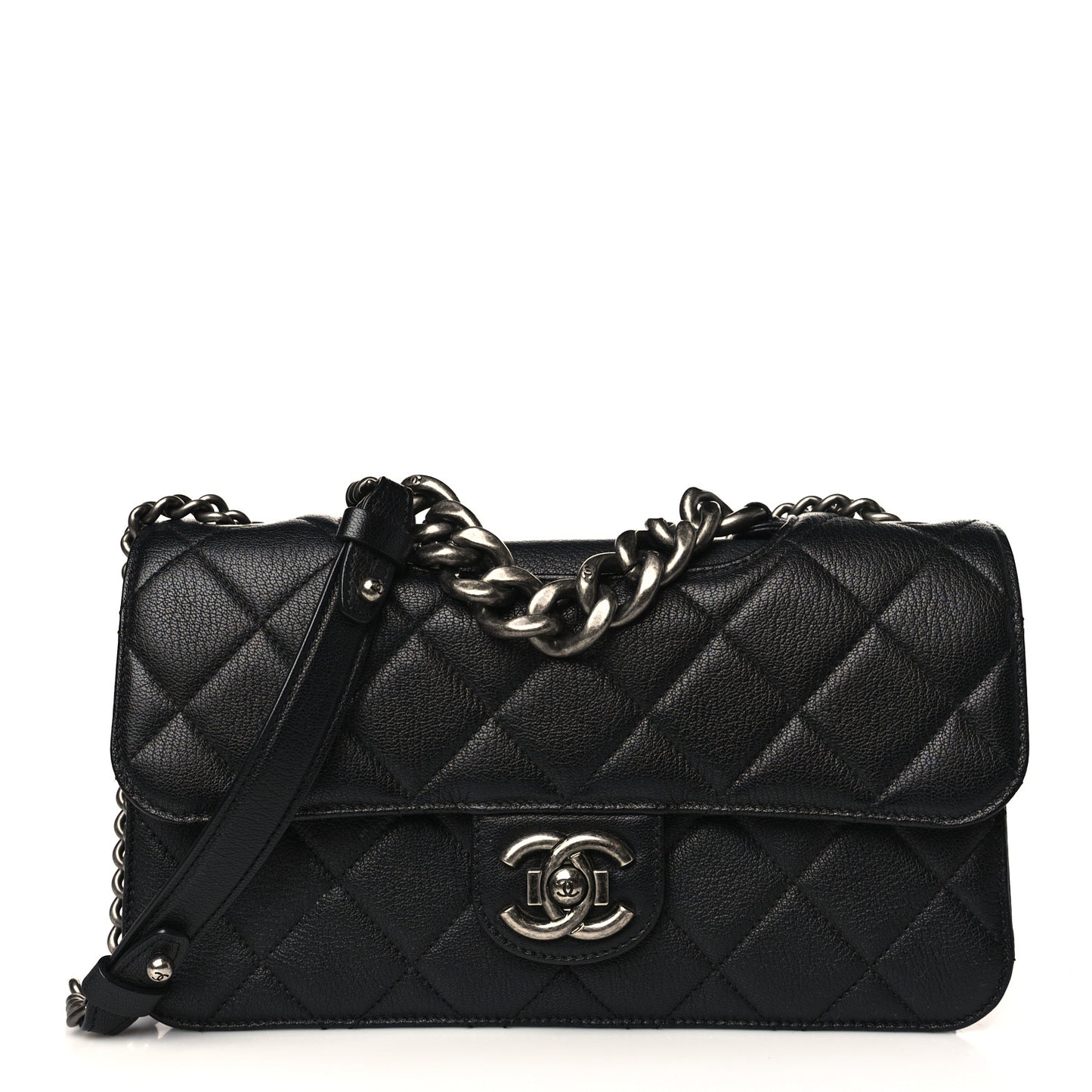 Goatskin Quilted Medium Perfect Edge Flap Black