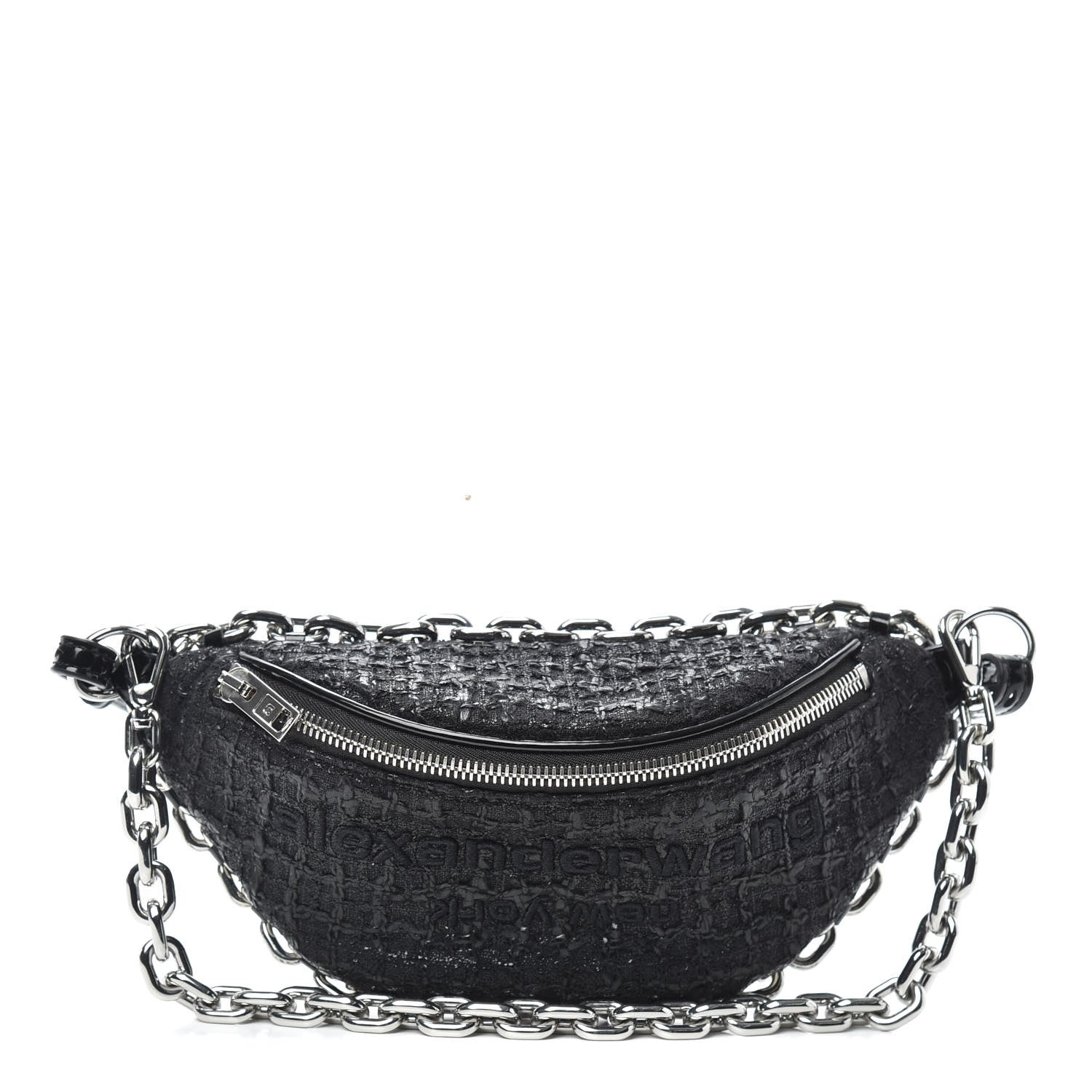 Alexander Wang Patent Tweed Chain Embellished Attica Belt Bag Black 1 of 9