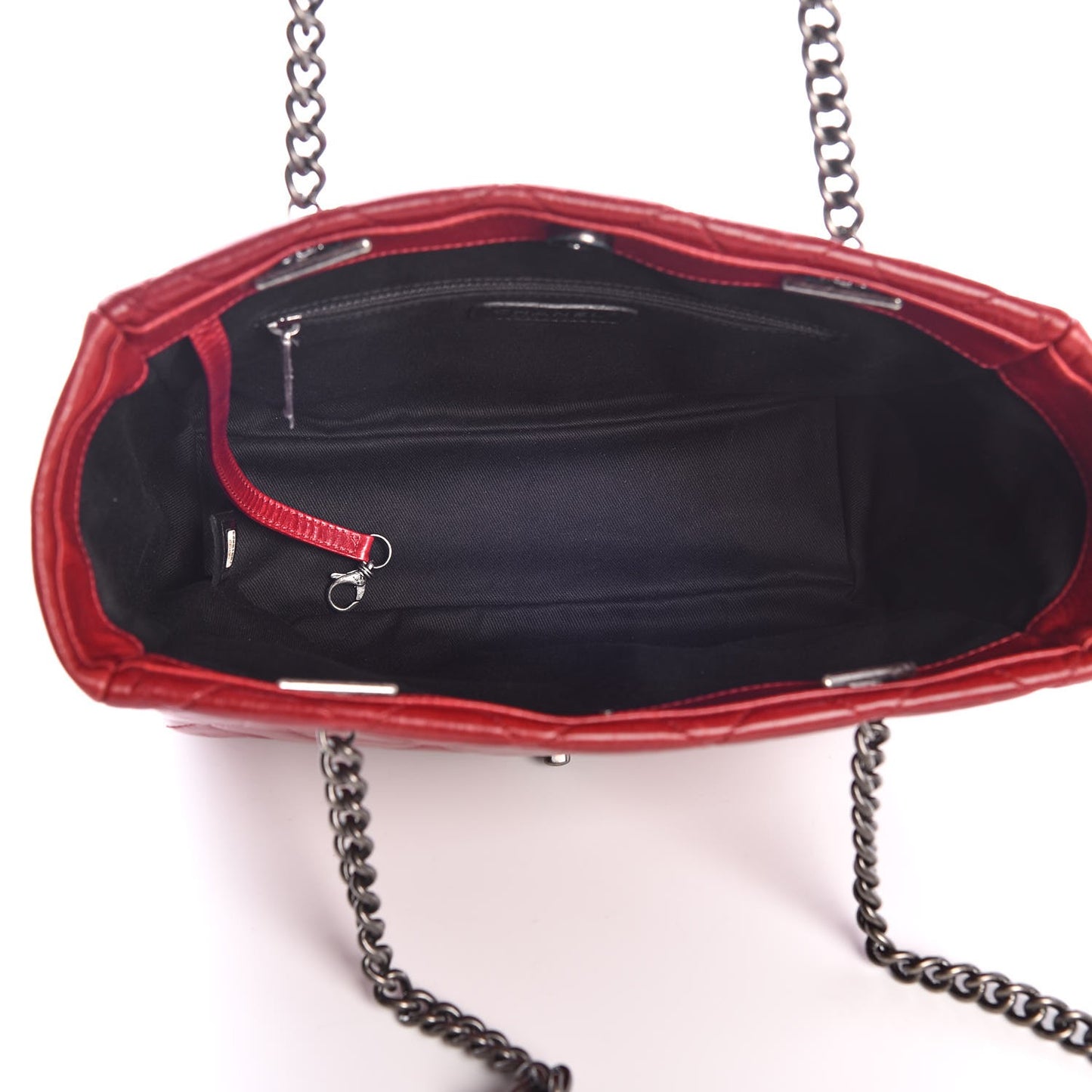 Glazed Calfskin Quilted Front Pocket Tote Red