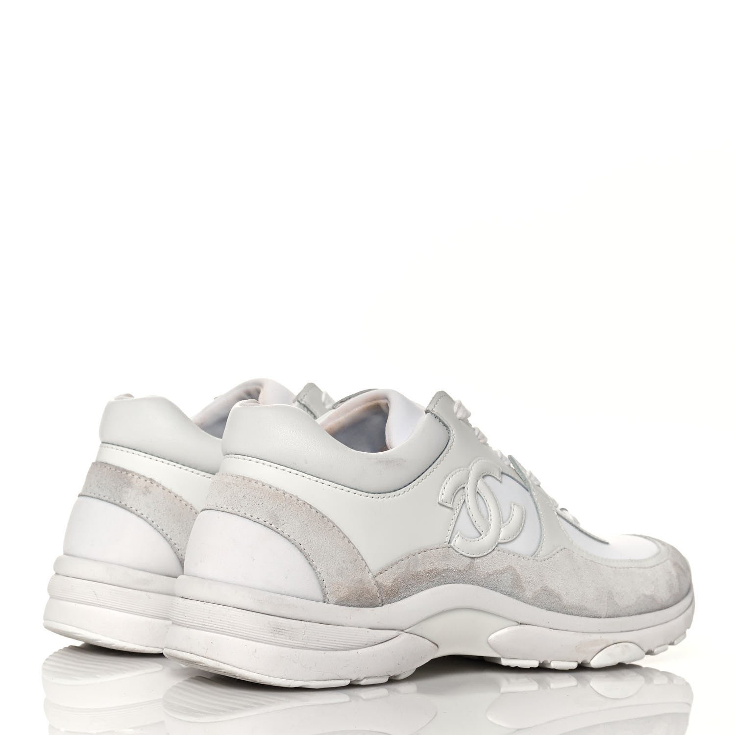 Chanel Suede Calfskin Fabric CC Sneakers 39.5 White 4 of 8