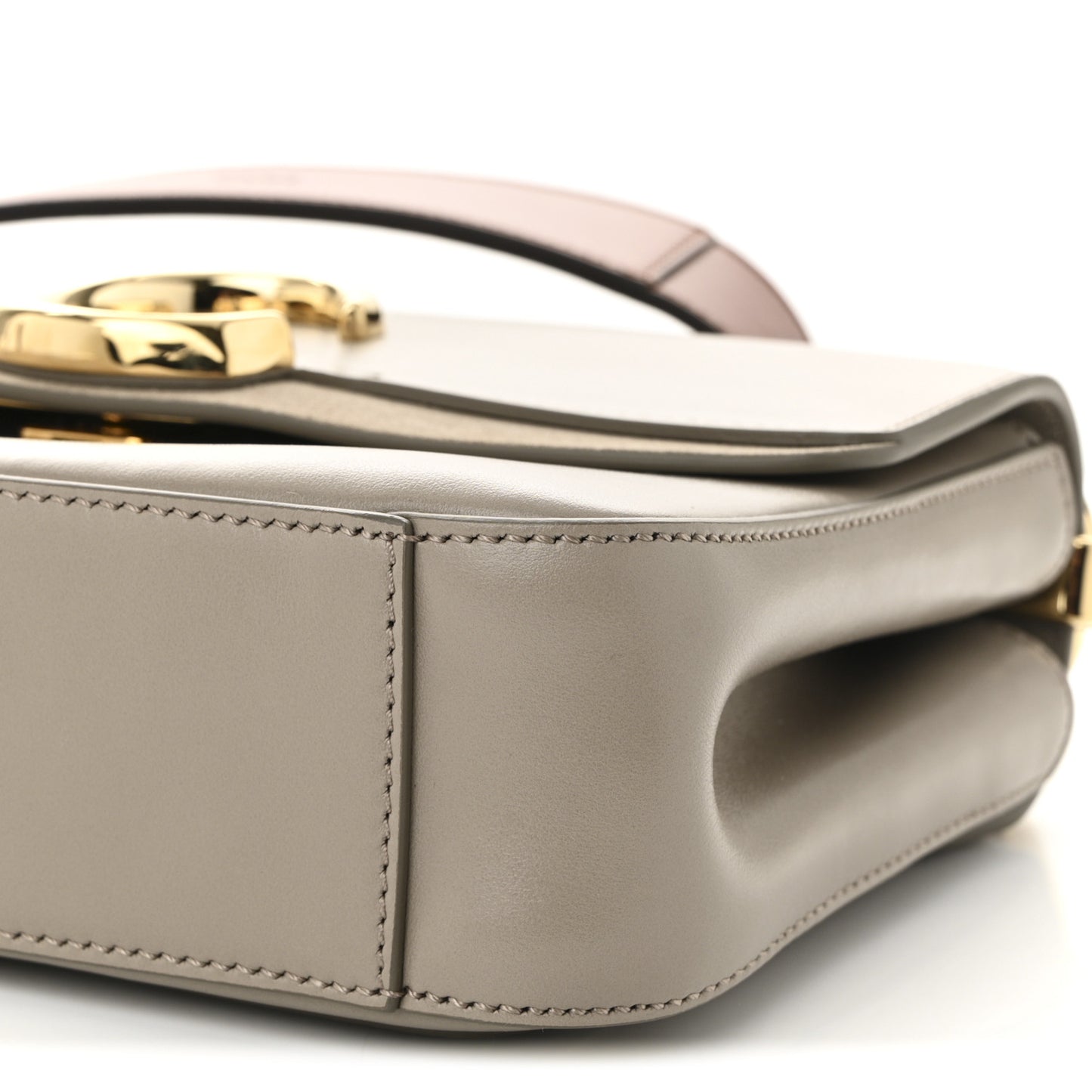 Shiny Calfskin Suede Small C Double Carry Bag Motty Grey