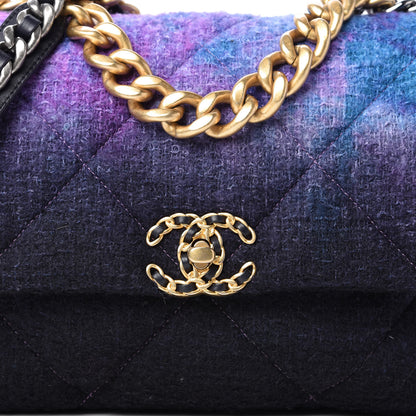 Chanel Wool Tweed Quilted Large Chanel 19 Flap Purple Black Blue 10 of 10