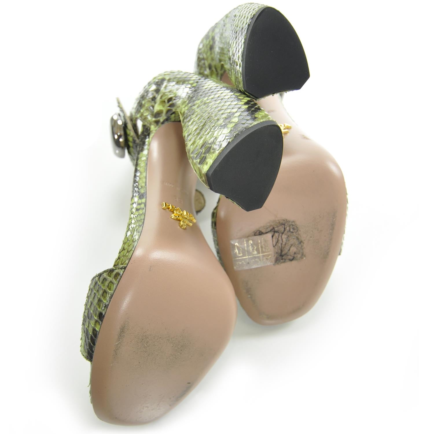 Prada Python Flared Heels 39 Green 5 of 9