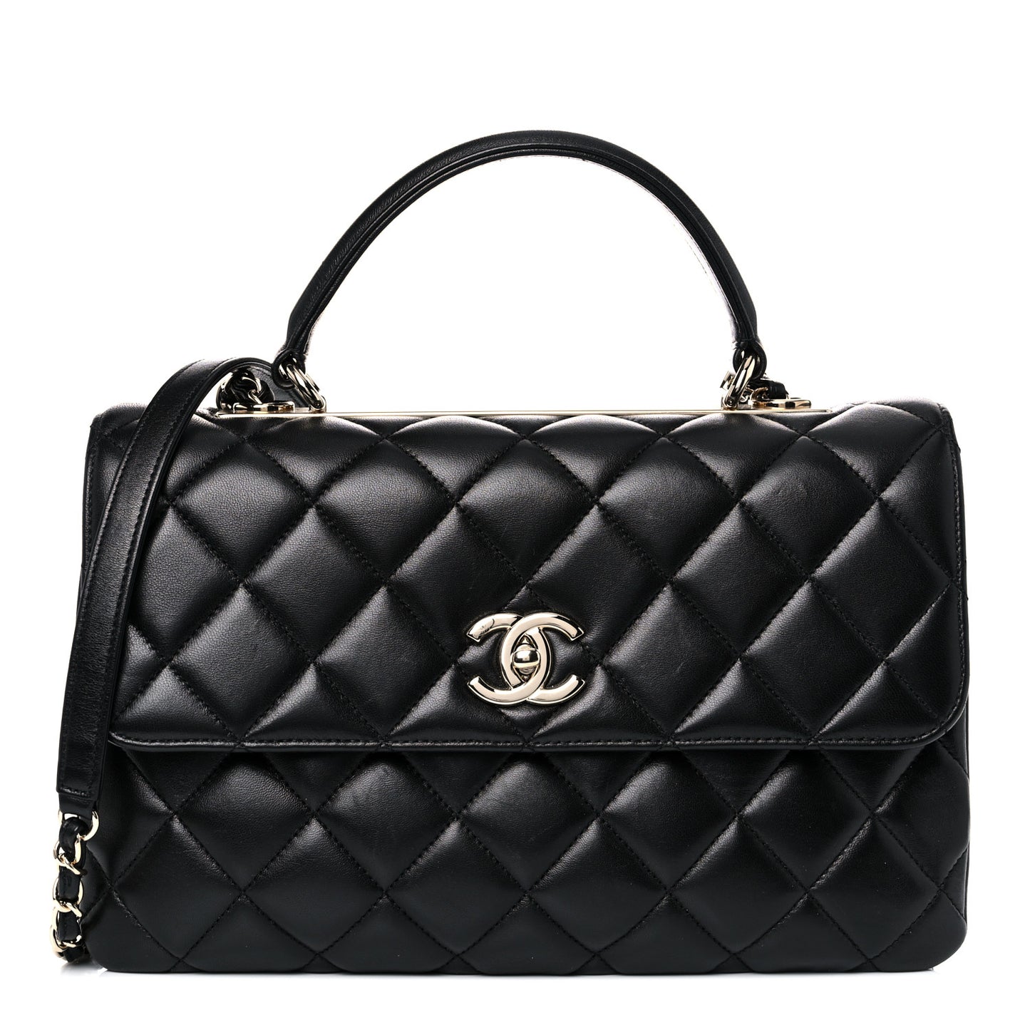 Lambskin Quilted Medium Trendy CC Flap Dual Handle Bag Black