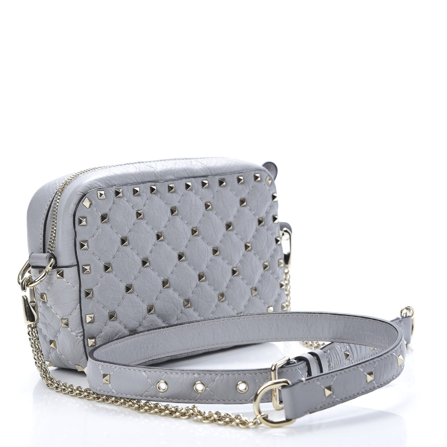 Craquele Nappa Rockstud Spike Camera Crossbody Bag Pastel Grey