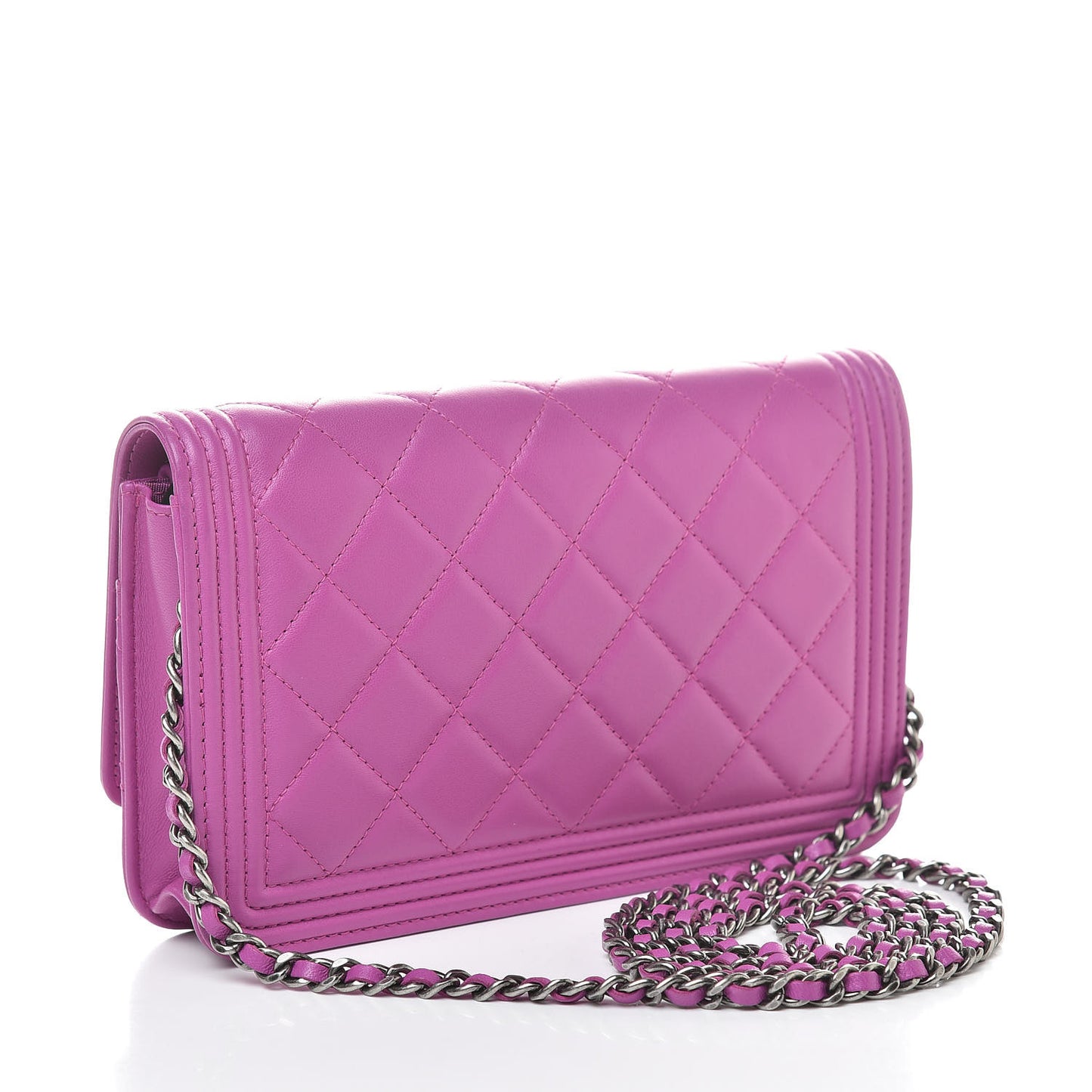 Lambskin Quilted Boy Wallet On Chain WOC Dark Pink