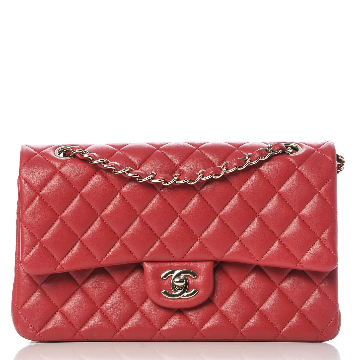 Lambskin Quilted Medium Double Flap Dark Pink