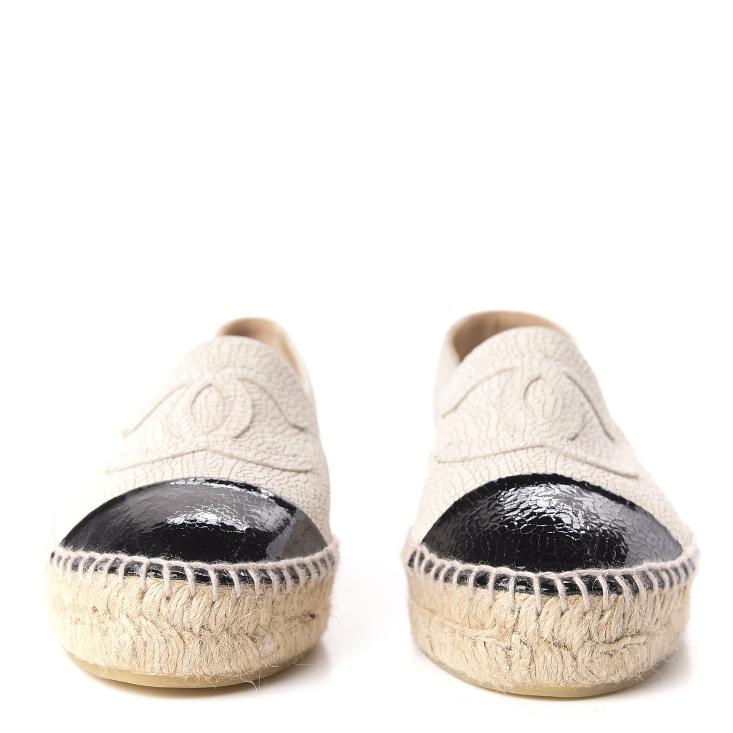 Crackled Calfskin Espadrilles 38 Beige Black