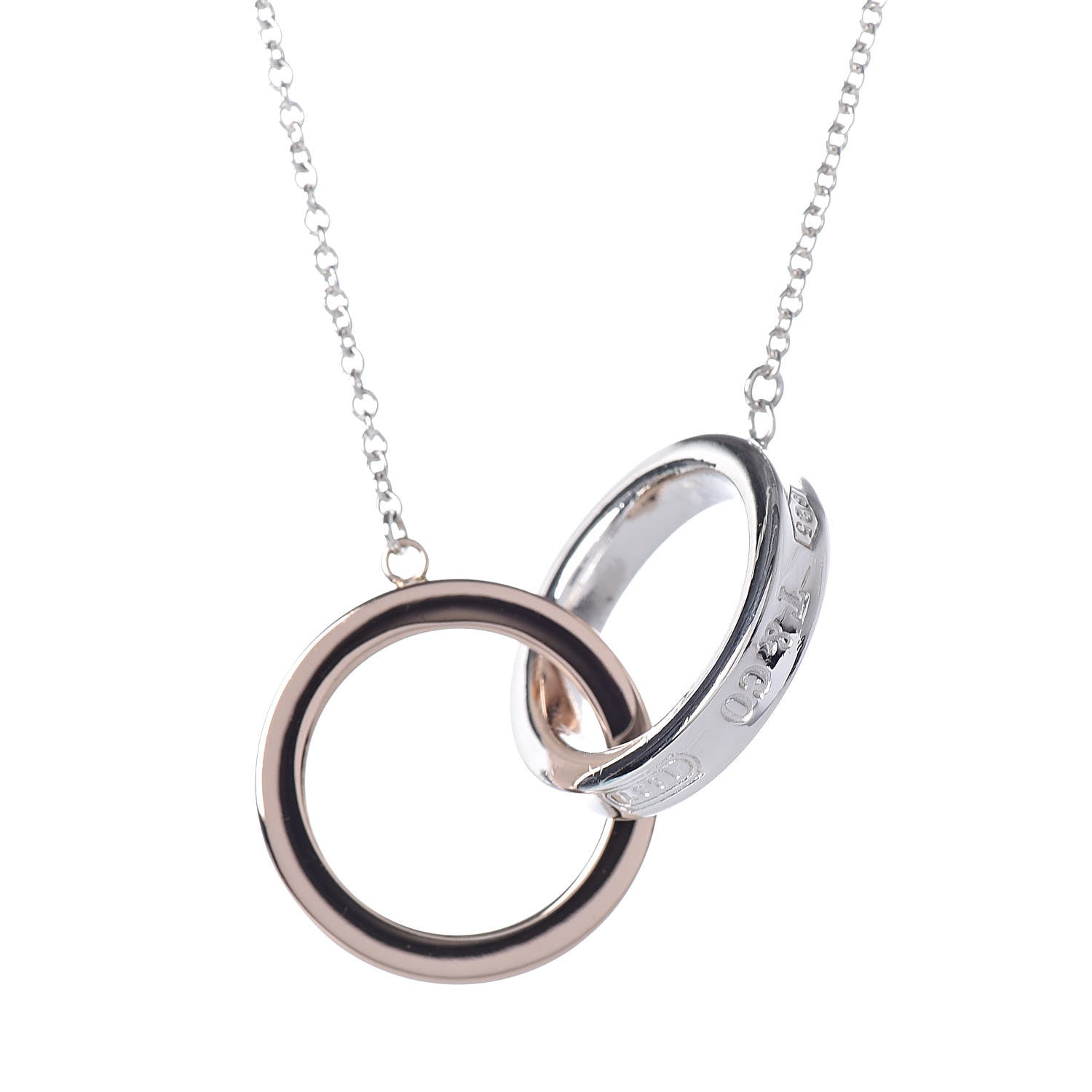 Tiffany Sterling Silver 18K Rose Gold 1837 Interlocking Circles Pendant Necklace 4 of 7