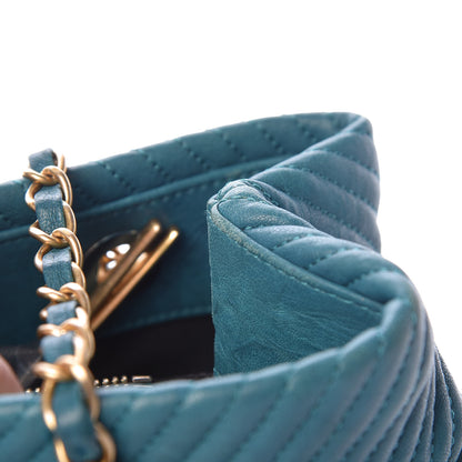 Chanel Wrinkled Lambskin Chevron Quilted Surpique Tote Turquoise 16 of 17