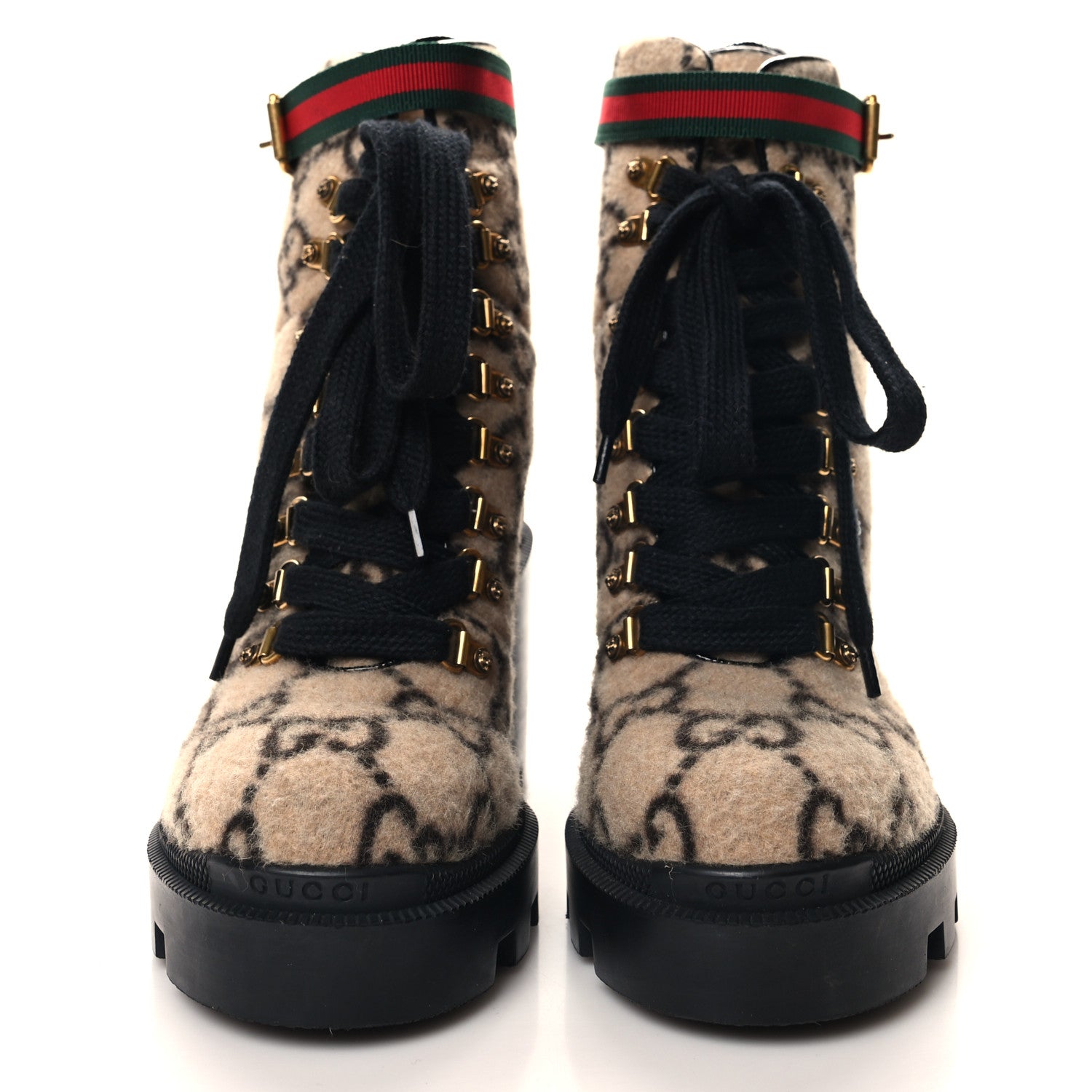 Gucci Covered Wool GG Monogram Womens Lace Up Combat Ankle Boots 38.5 Beige Ebony Black 2 of 8