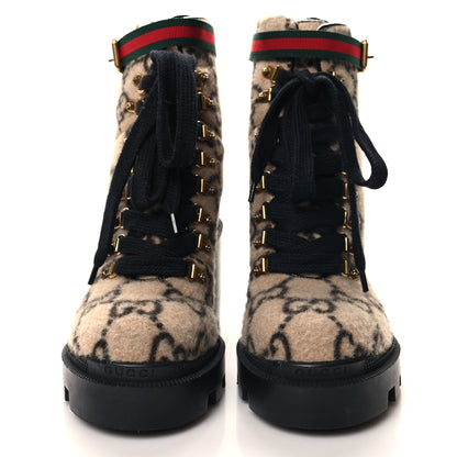 Gucci Covered Wool GG Monogram Womens Lace Up Combat Ankle Boots 38.5 Beige Ebony Black 2 of 8