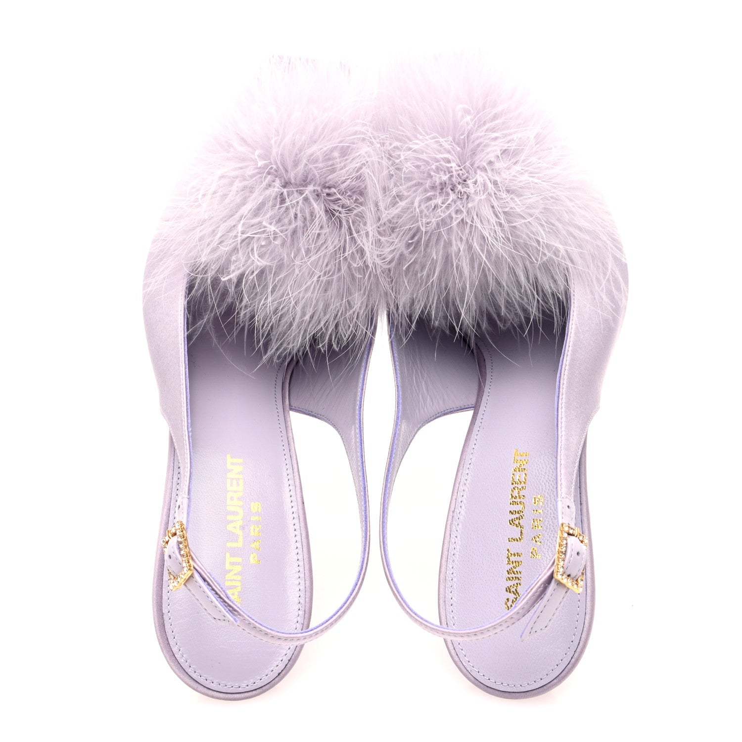 Saint Laurent Crepe Satin Mae Feathered Sandals 38 Poly Grey 2 of 8