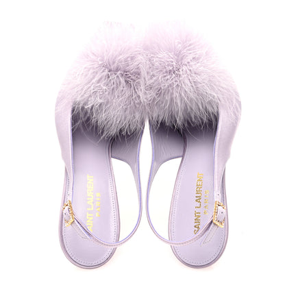 Saint Laurent Crepe Satin Mae Feathered Sandals 38 Poly Grey 2 of 8