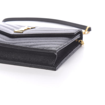 Saint Laurent Grain De Poudre Matelasse Chevron Monogram Envelope Chain Wallet Black 10 of 11