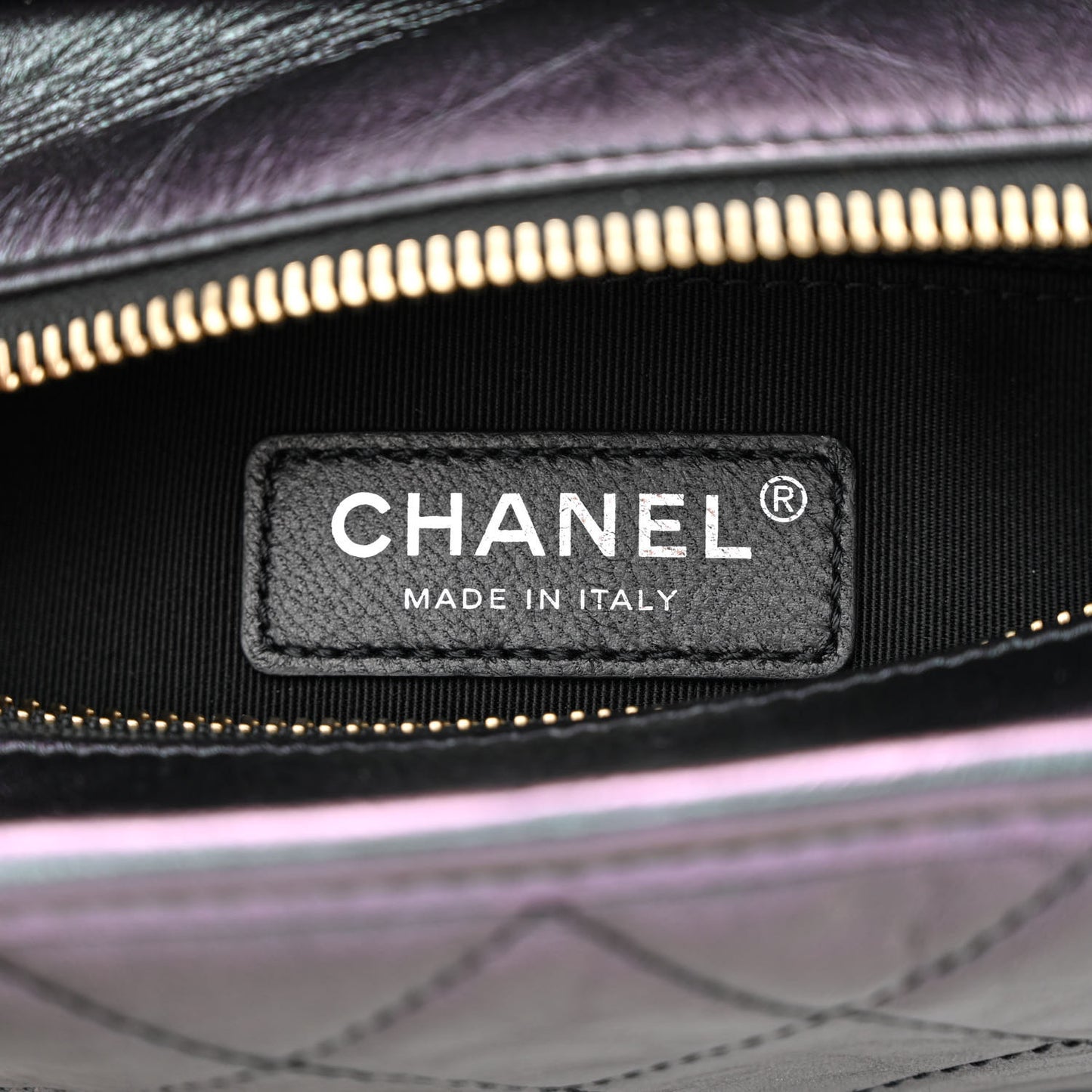 Iridescent Aged Calfskin Quilted Small Gabrielle Hobo Black
