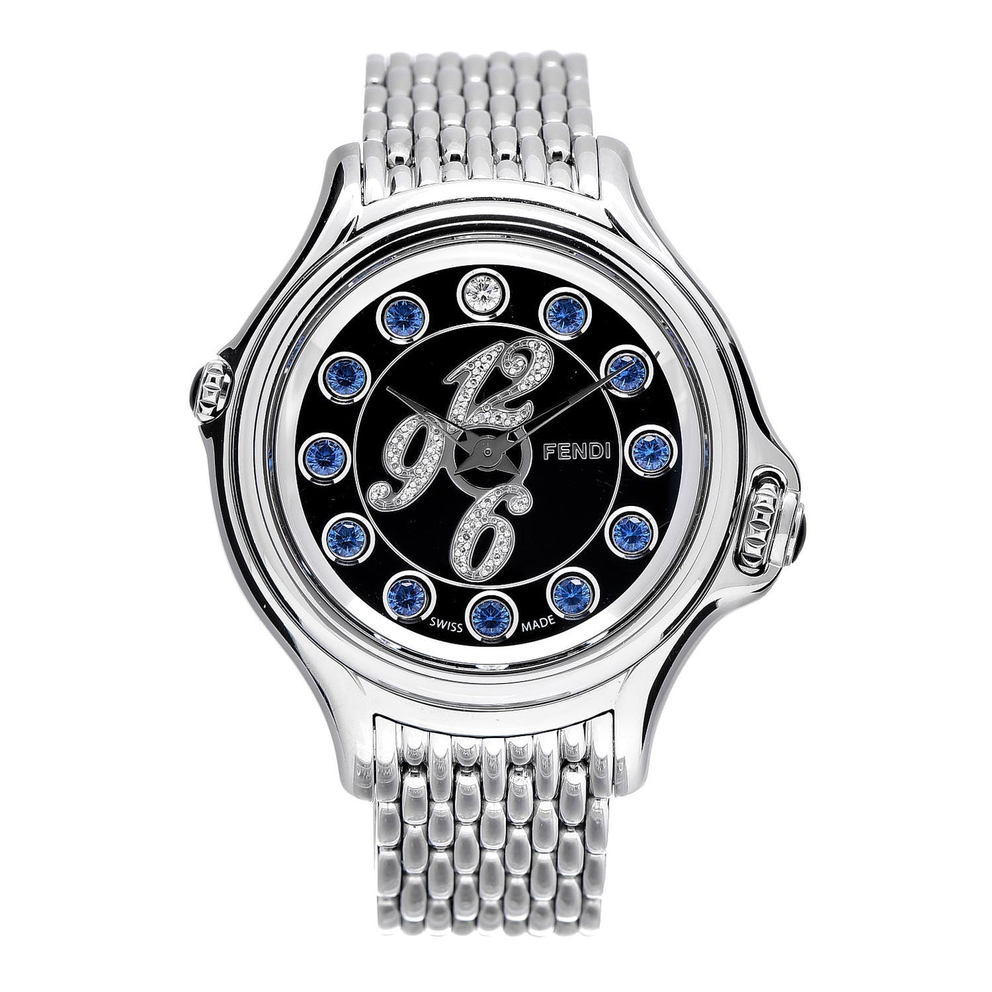 Stainless Steel Diamond Pave Topaz 33mm Crazy Carats Quartz Watch Black