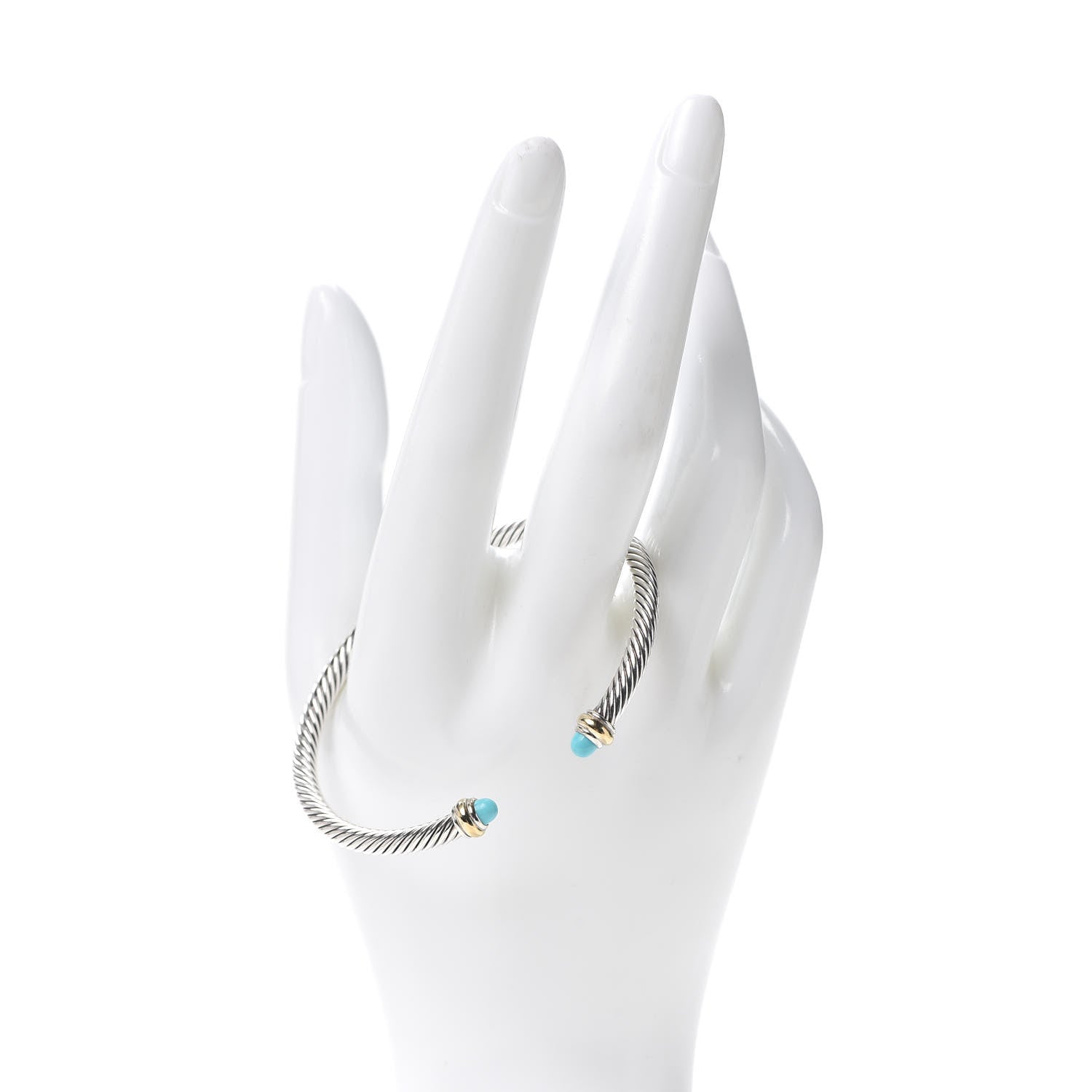 David Yurman Sterling Silver 18K Yellow Gold Turquoise 4mm Cable Classics Bracelet 2 of 5