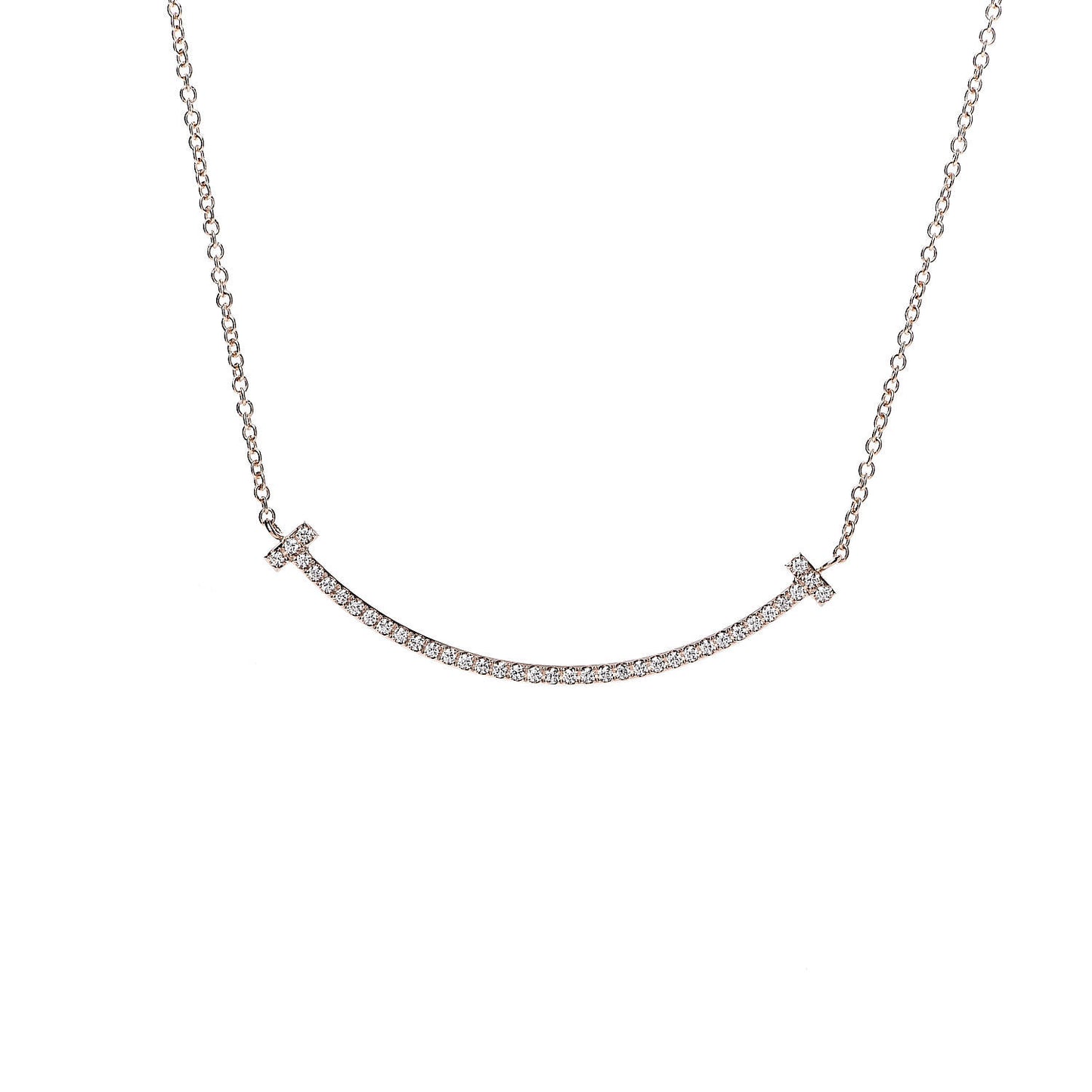 18K Rose Gold Diamond Small T Smile Pendant Necklace