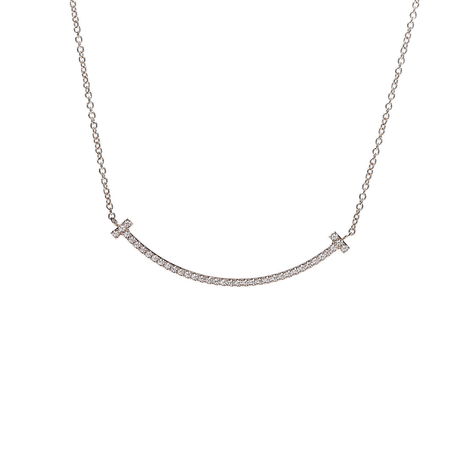 Tiffany 18K Rose Gold Diamond Small T Smile Pendant Necklace 4 of 8