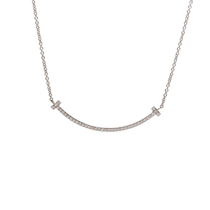 Tiffany 18K Rose Gold Diamond Small T Smile Pendant Necklace 4 of 8