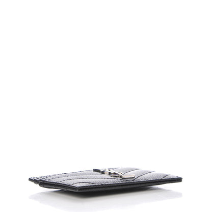 Saint Laurent Grain De Poudre Matelasse Chevron Monogram Credit Card Case Black 4 of 8
