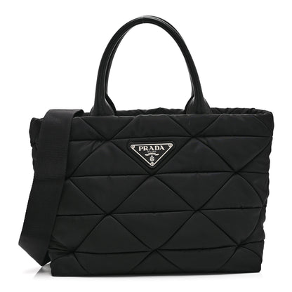 Prada Re-Nylon Nappa Triangle Quilted Padded Small Double Handled Zip Tote Black 1 of 10