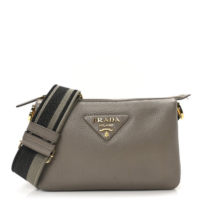 Prada Vitello Daino Soft Mini Zippered Shoulder Bag Clay Grey 1 of 10
