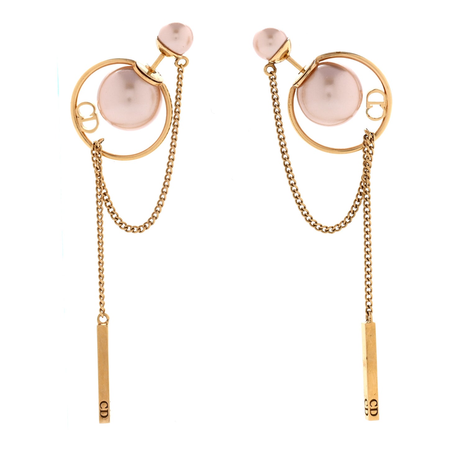 Pearl Tribales Dangle Chain Earrings Pink Gold