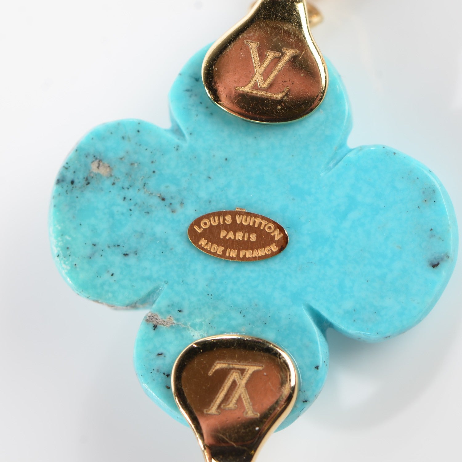 Louis Vuitton Gold Plated Sterling Silver Turquoise Fleur Earrings 4 of 5
