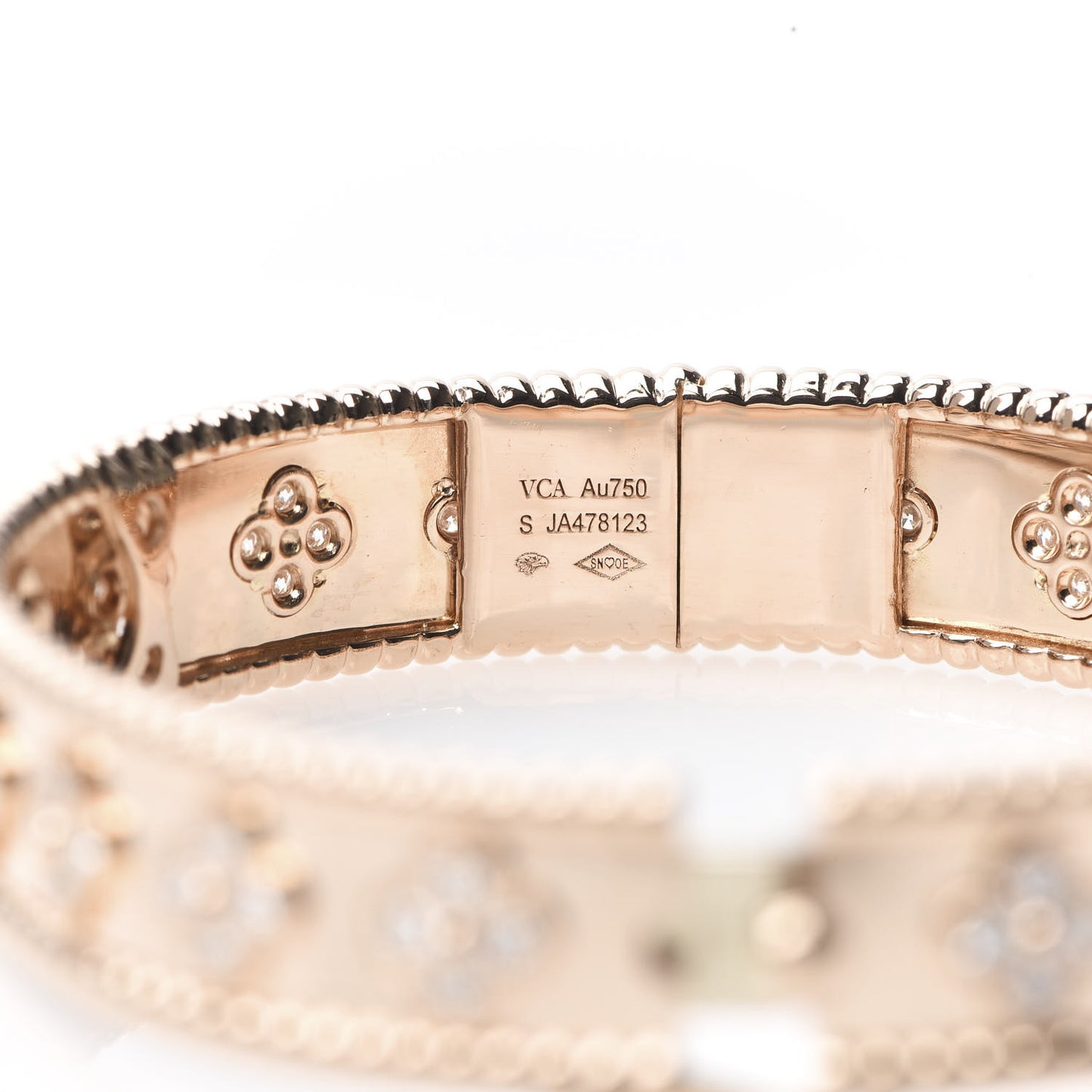 18K Rose Gold Diamond Perlee Clovers Bangle Bracelet S