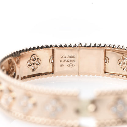 Van Cleef & Arpels 18K Rose Gold Diamond Perlee Clovers Bangle Bracelet S 5 of 6