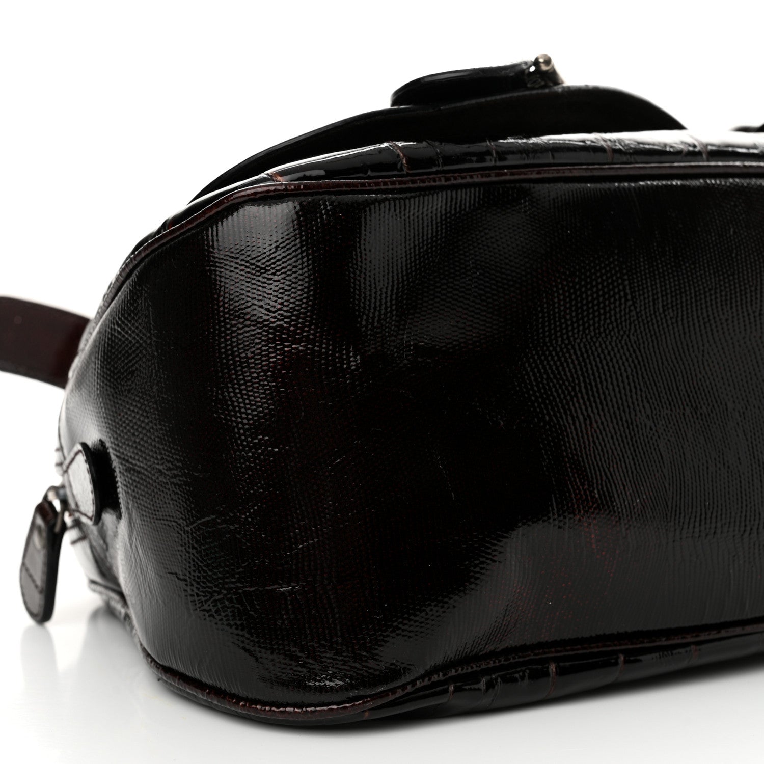 Christian Dior Patent Crocodile Embossed Medium Gaucho Double Saddle Bag Dark Brown 9 of 11