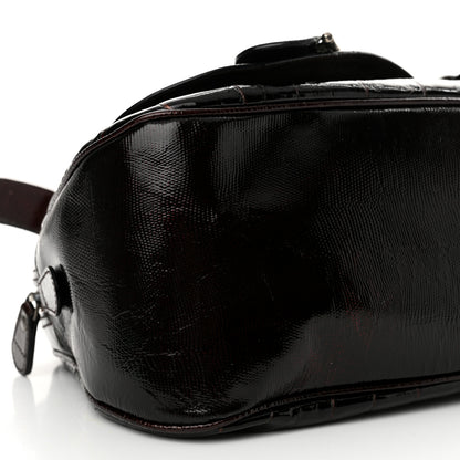Christian Dior Patent Crocodile Embossed Medium Gaucho Double Saddle Bag Dark Brown 9 of 11