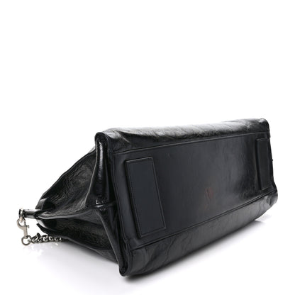 Saint Laurent Cracked Shiny Calfskin Medium Souple Sac De Jour Duffle Black 4 of 10